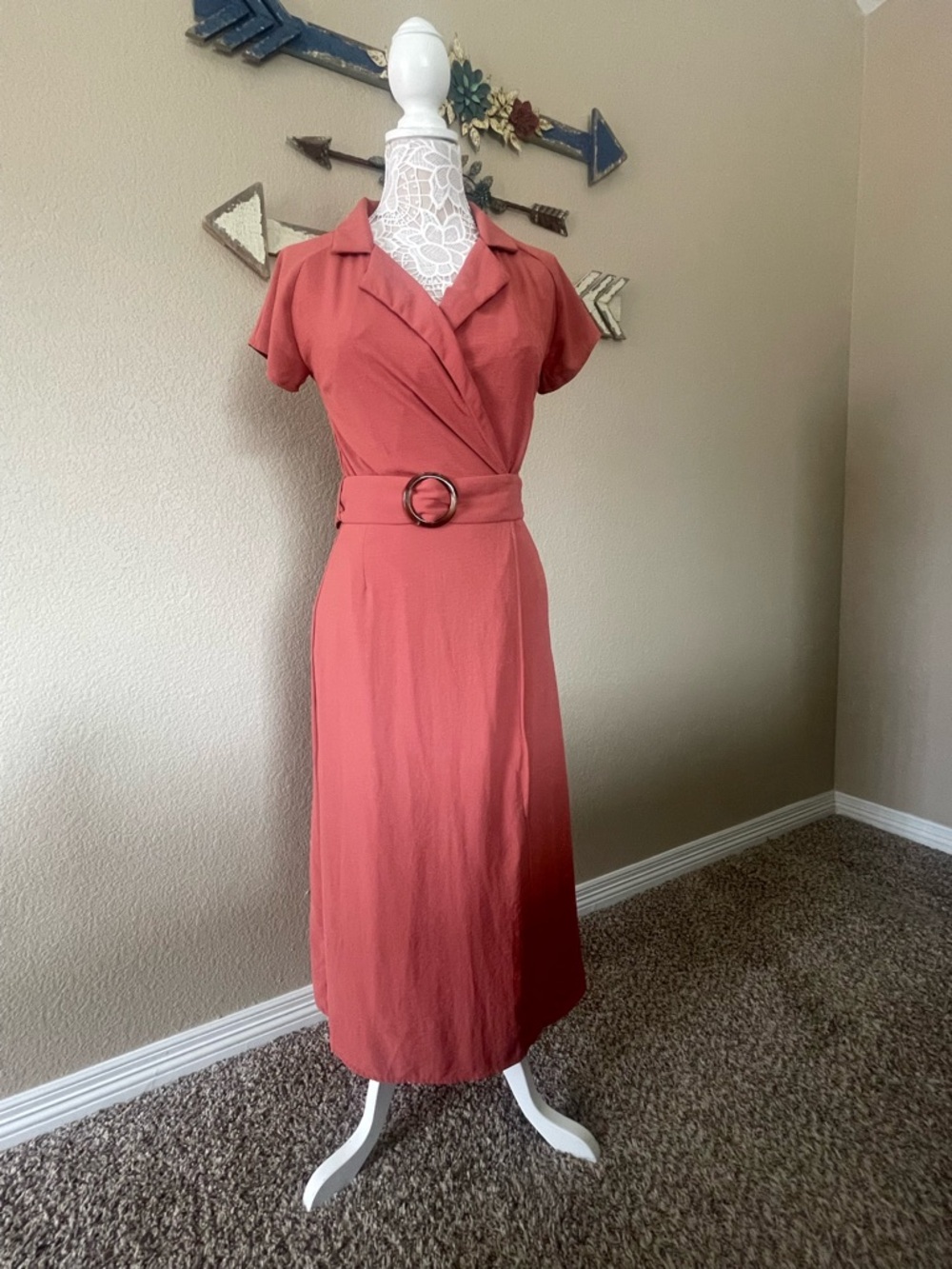 Vici Rust Midi Wrap Dress with Belt